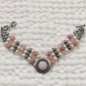 Sterling Silver, Mother of Pearl, and Pearl Bracelet